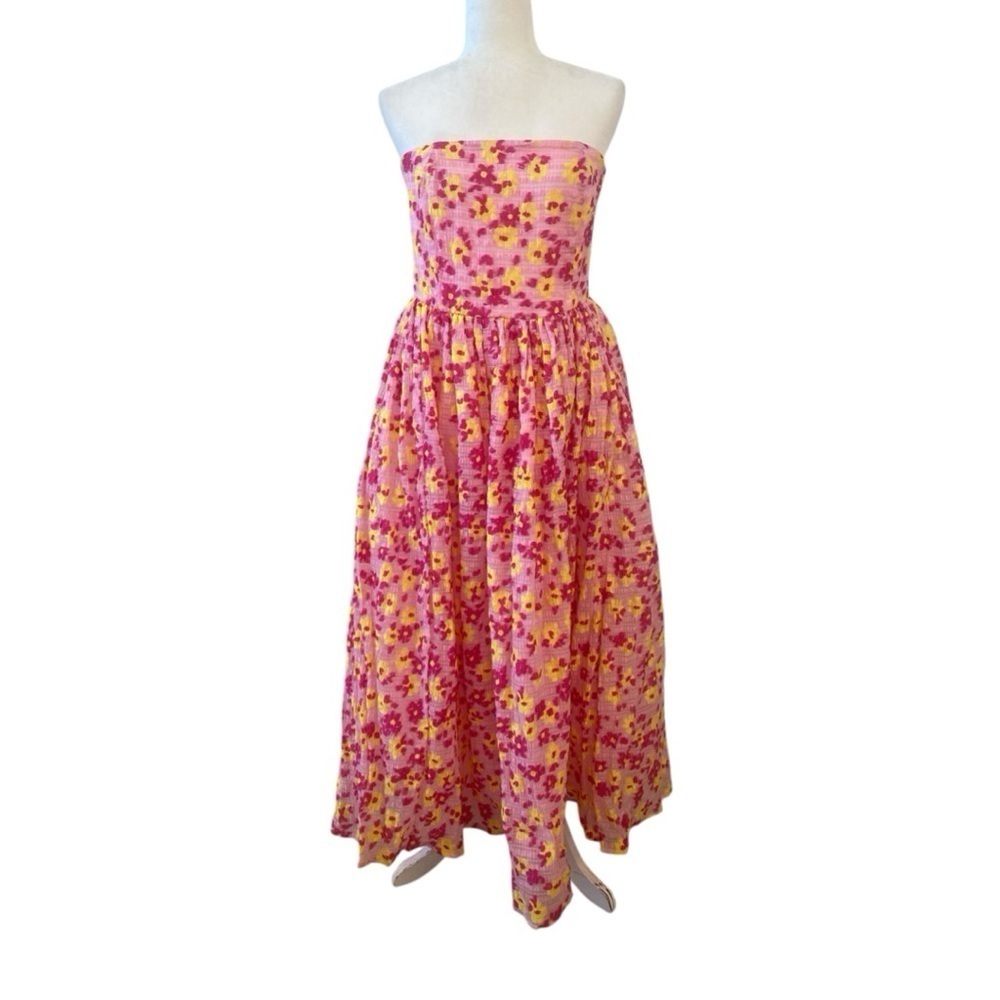 Maya Deluxe Floral Tutti Frutti Midi Strapless Dress NWT